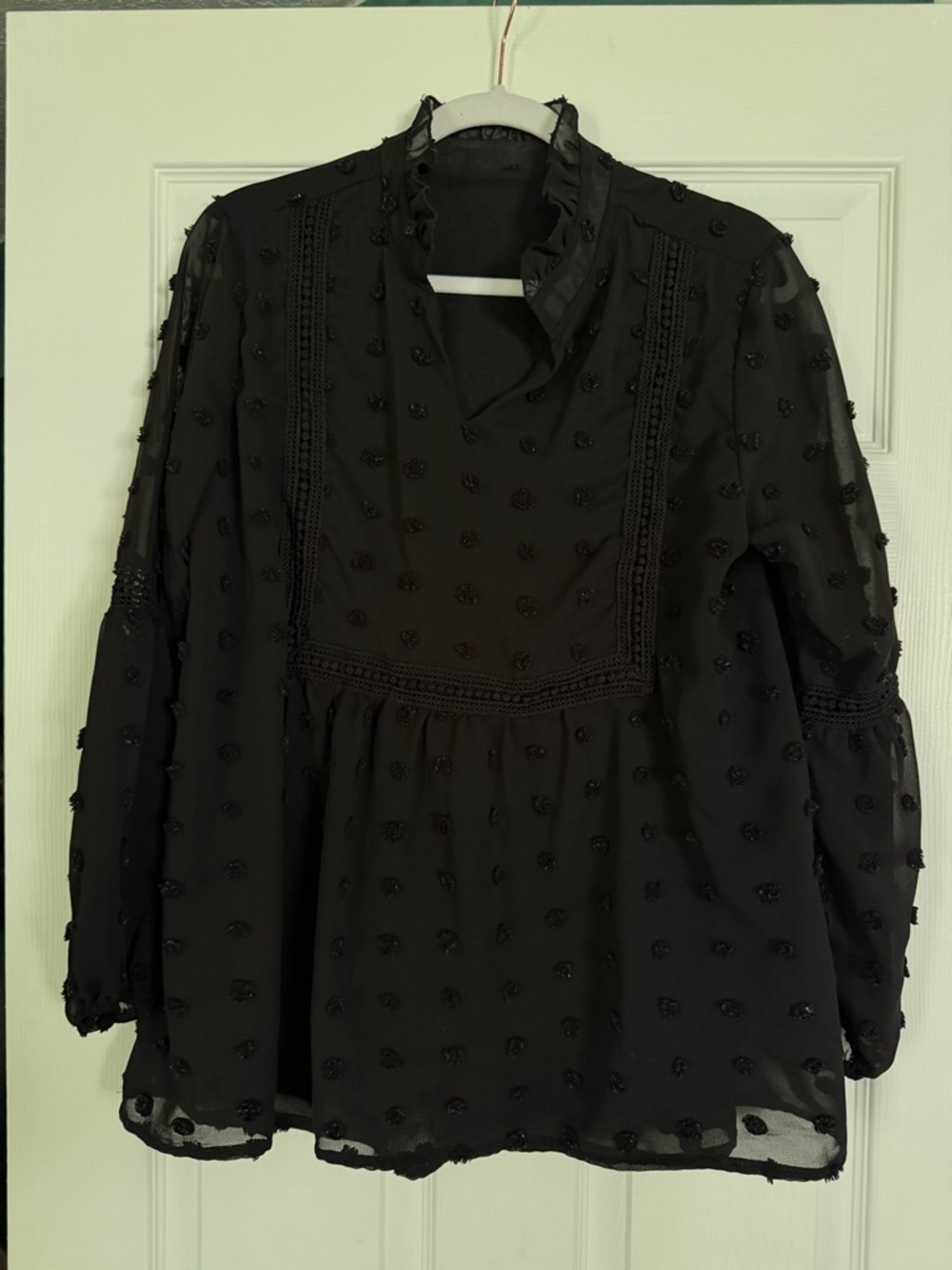 Women’s Black Textured Peasant Blouse